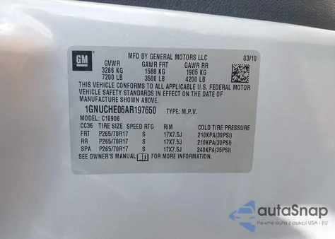 2010 Chevrolet Suburban 1500 Ls from USA, damaged, VIN 1GNUCHE06AR197650